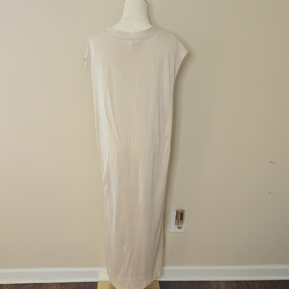 H&M Sleeveless Beige Knit Maxi Dress Duster – Button-Down Minimalist Chic Large - Picture 6 of 8